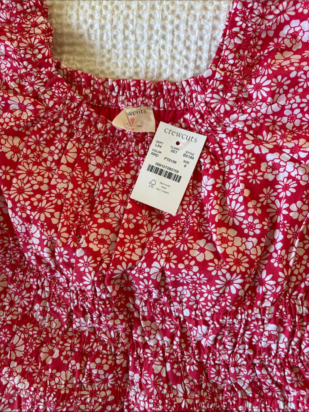 Crew cuts NWT Girls' Floral Smocked Long-Sleeve Dress - Red ditsy daisy sz 6